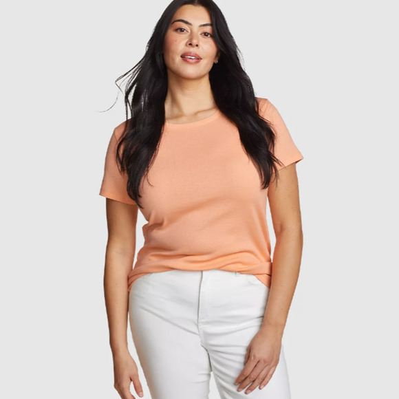 Eddie Bauer Women's 2XL T Shirts Papaya Orange Cotton Solid Tee Short Sleeve Top - Picture 1 of 5